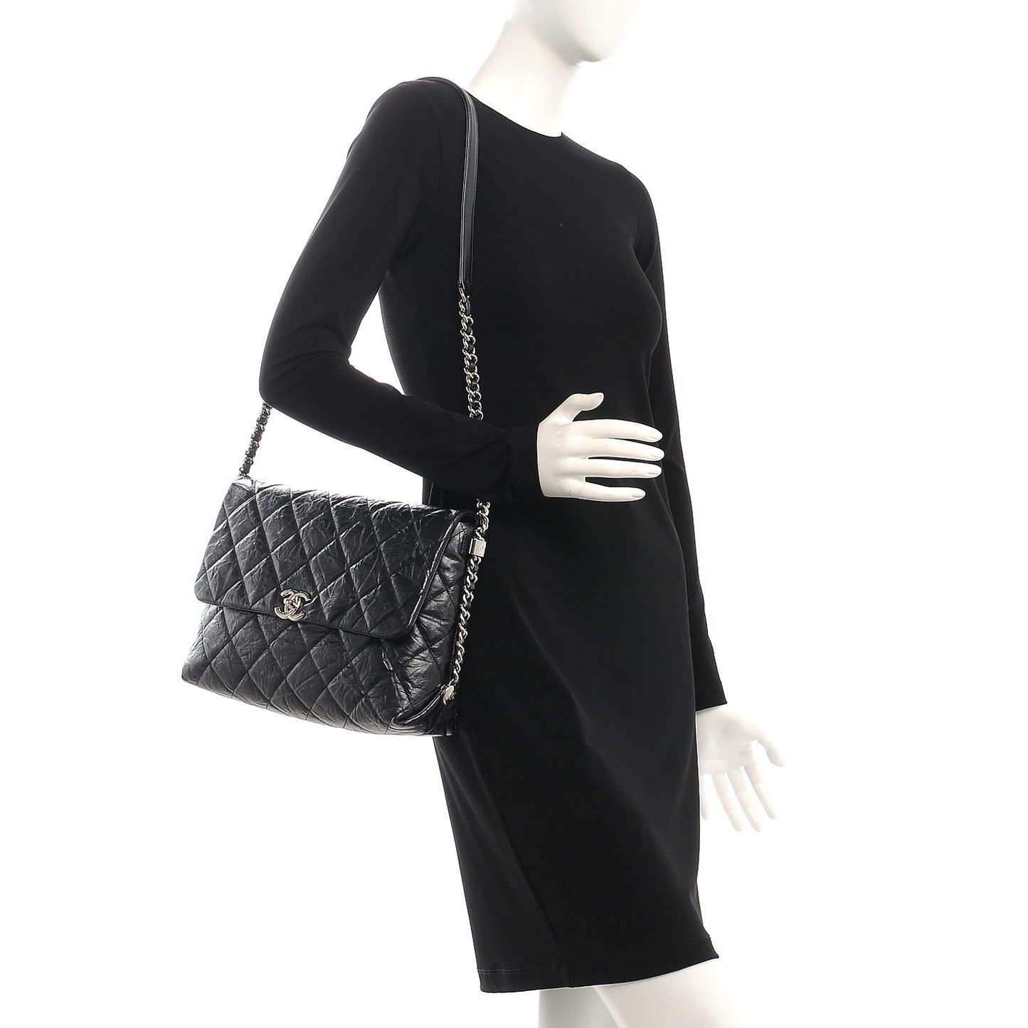 Crackled Aged Calfskin Big Bang Flap Black