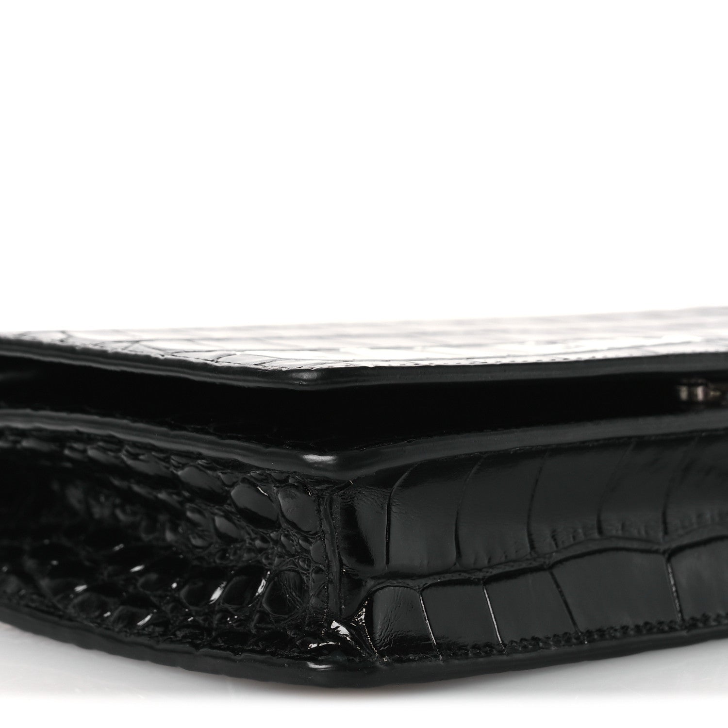 Balenciaga Shiny Calfskin Logo Crocodile Embossed Ville Wallet on Chain Black 8 of 13