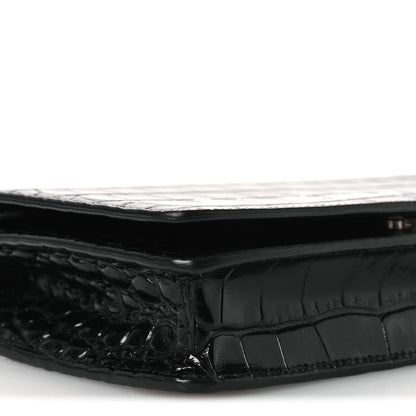 Balenciaga Shiny Calfskin Logo Crocodile Embossed Ville Wallet on Chain Black 8 of 13