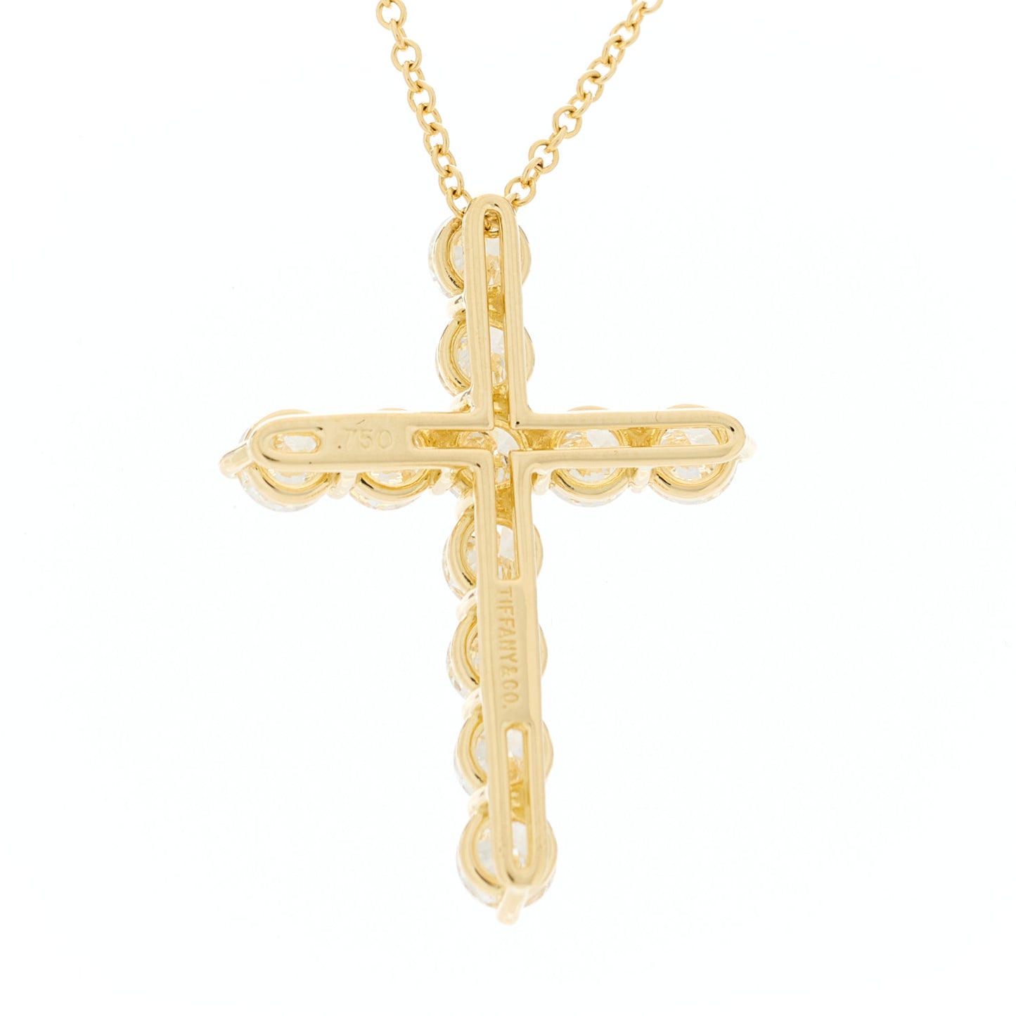 18K Yellow Gold Diamond Large Cross Pendant Necklace