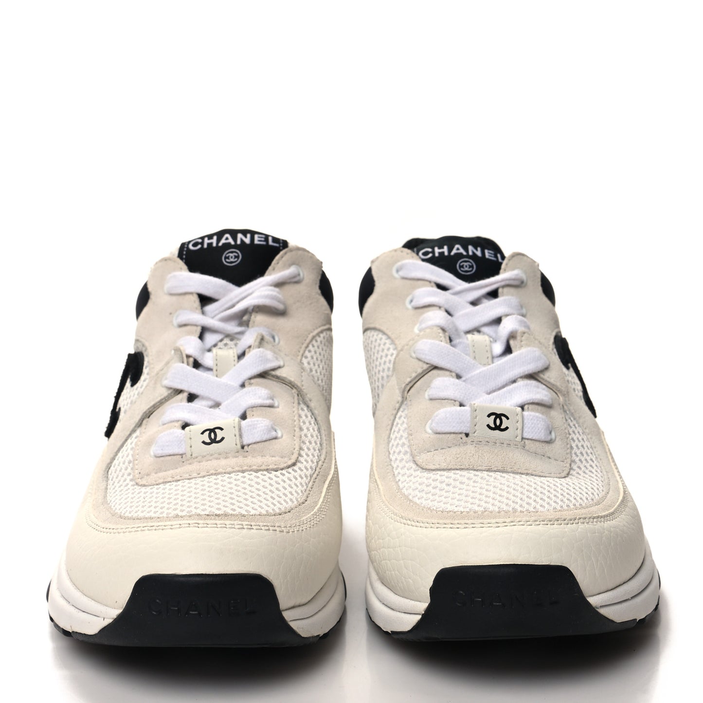 Mesh Suede Calfskin Grained Calfskin Womens CC Sneakers 39.5 White Black