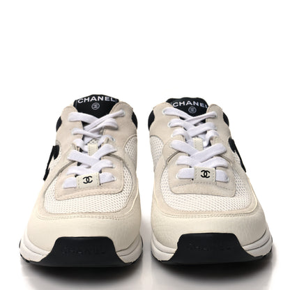 Chanel Mesh Suede Calfskin Grained Calfskin Womens CC Sneakers 39.5 White Black 2 of 9