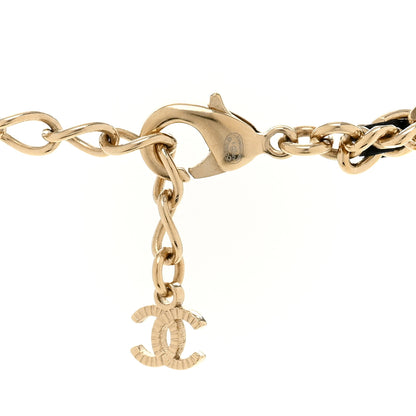 Chanel Metal Calfskin Crystal CC Chain Necklace Black Gold 6 of 7