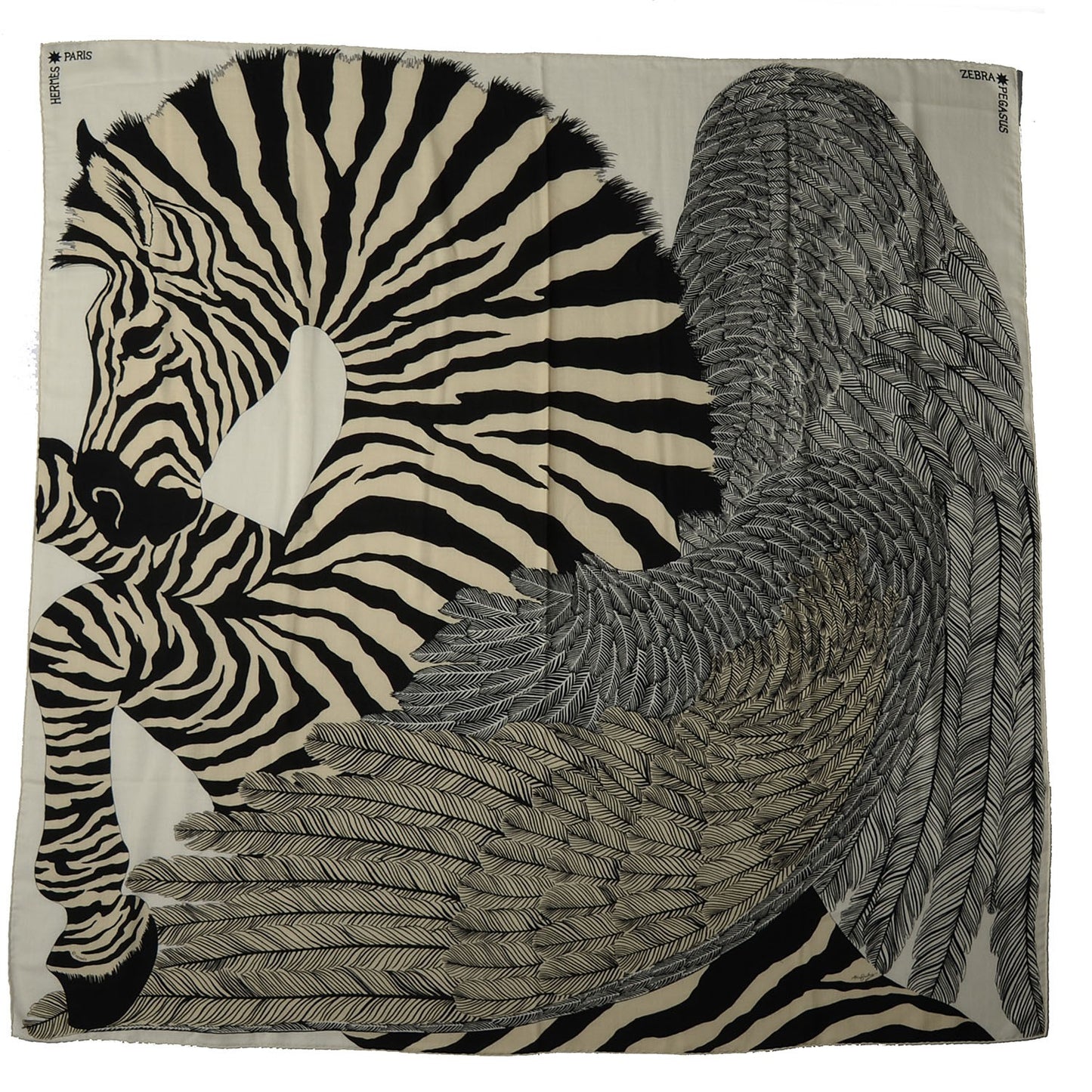 Cashmere Silk Zebra Pegasus Shawl 140 White Black Naturel