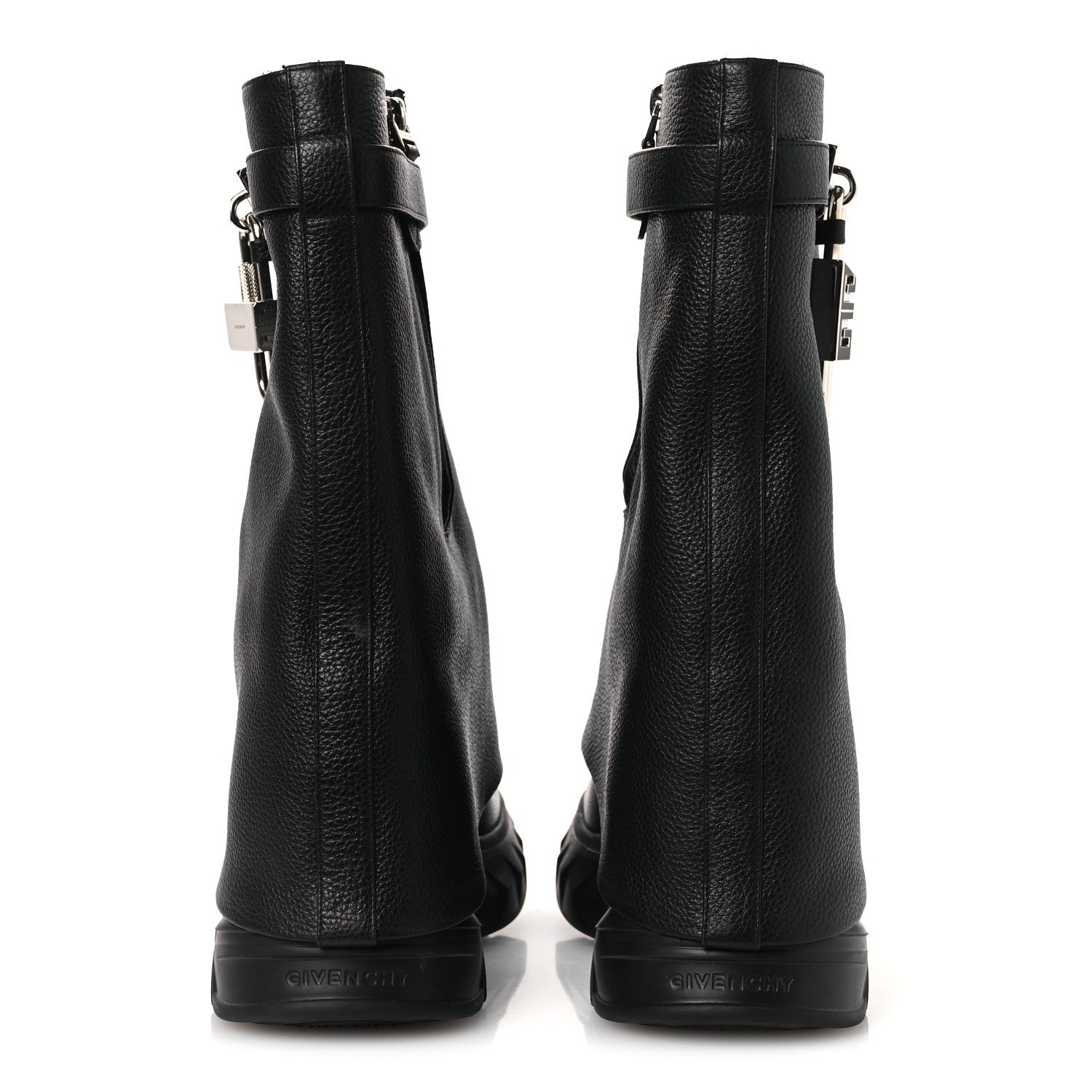 Givenchy Grained Calfskin Shark Lock Biker Ankle Boots 40 Black 5 of 13