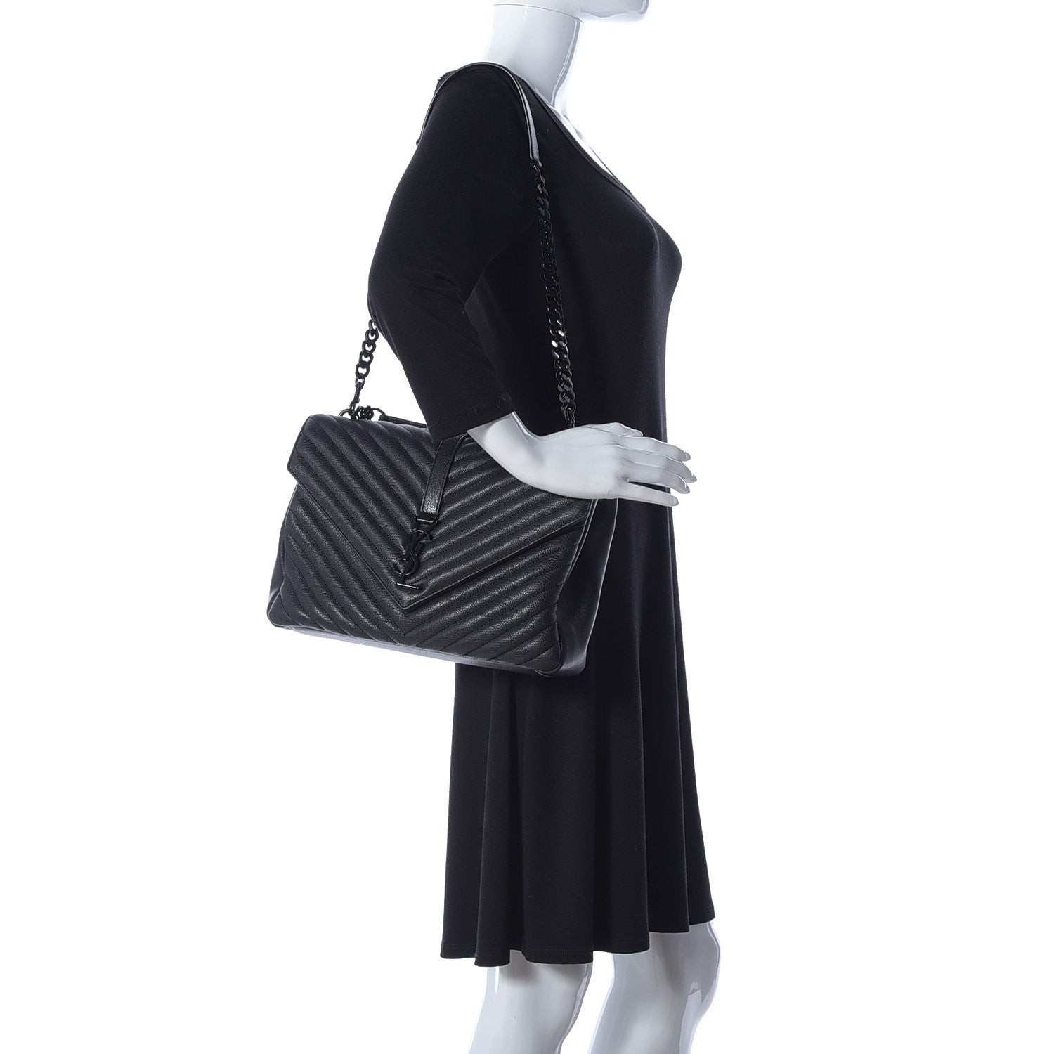 Saint Laurent Sheepskin Matelasse Chevron Monogram Monochrome Large College Satchel Black 2 of 14
