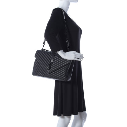 Saint Laurent Sheepskin Matelasse Chevron Monogram Monochrome Large College Satchel Black 2 of 14