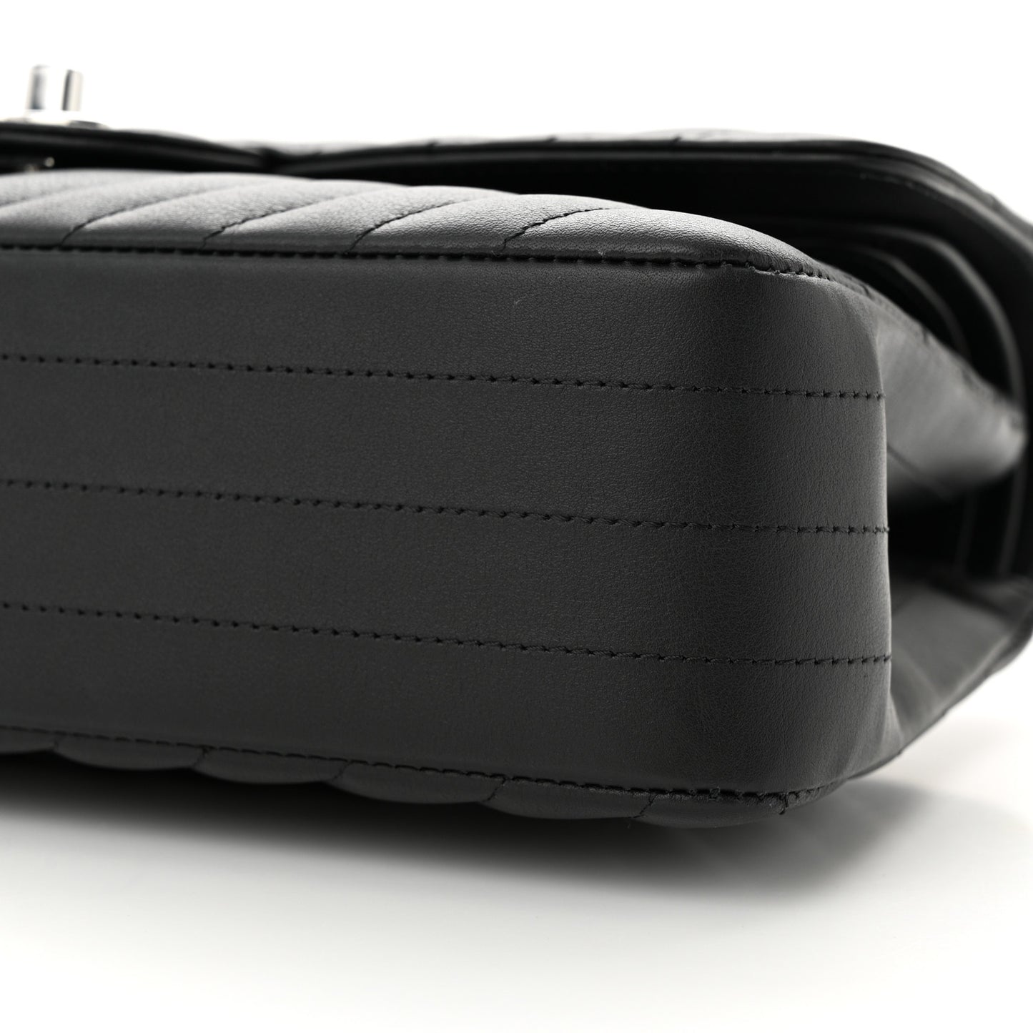 Calfskin Chevron Quilted Medium Double Flap Black