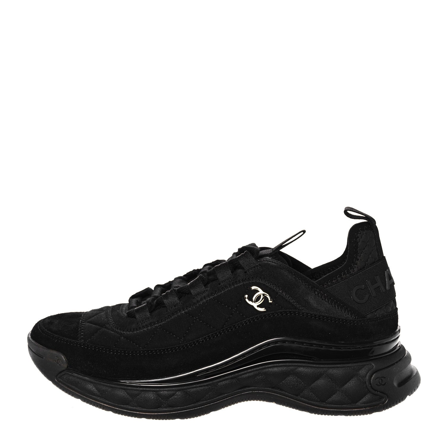 Chanel Suede Calfskin Mixed Fibers CC Sneakers 38 Black 1 of 8