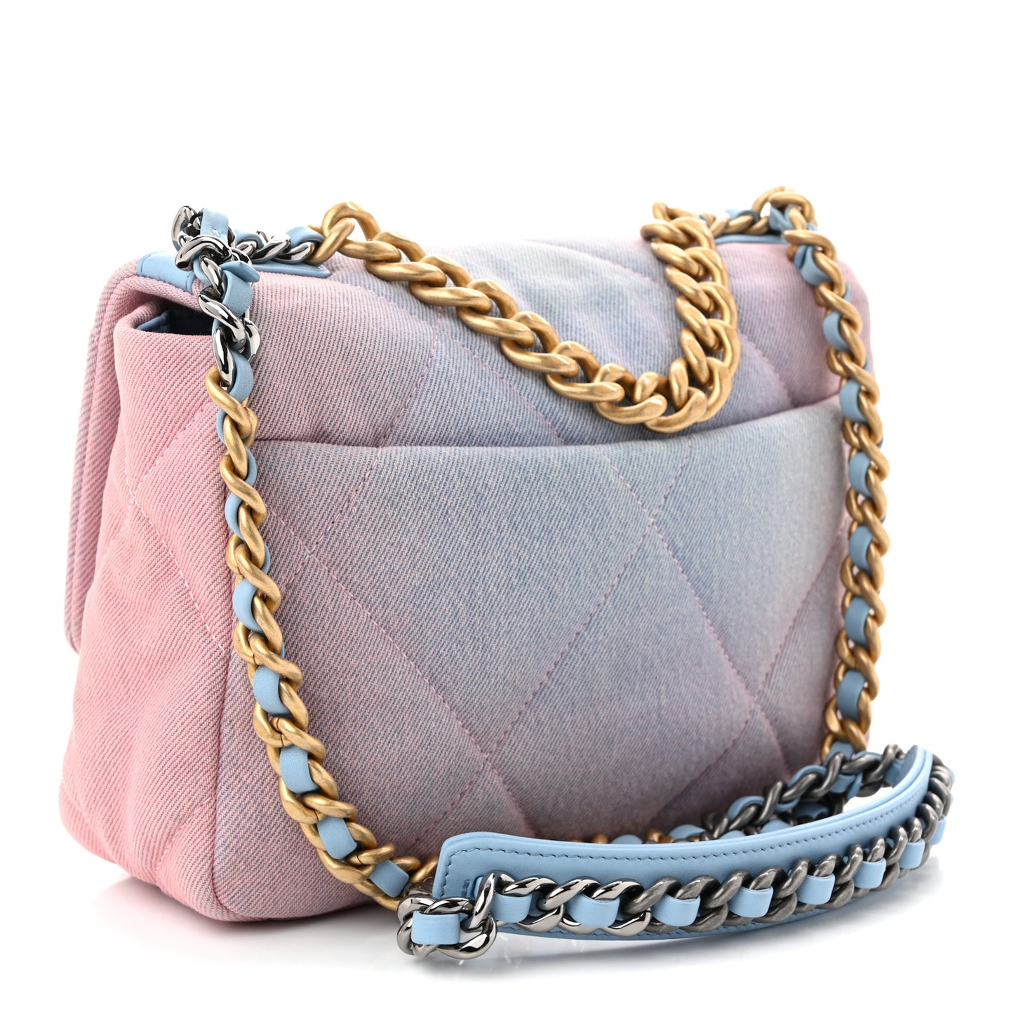 Denim Quilted Medium Chanel 19 Flap Blue Pink