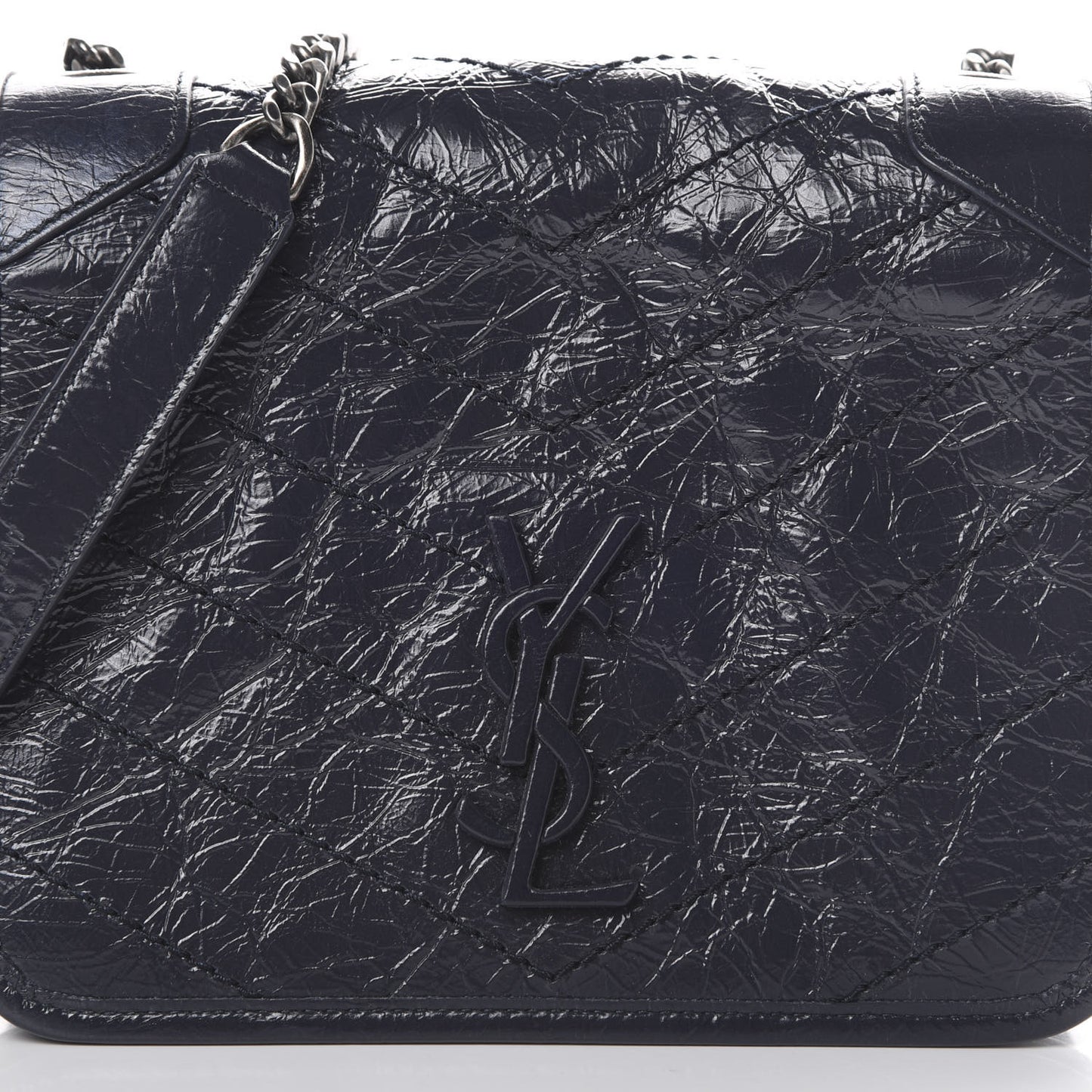Crinkled Calfskin Matelasse Monogram Niki Chain Wallet Deep Marine