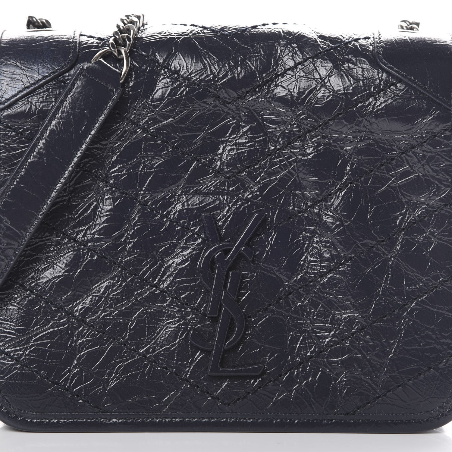 Saint Laurent Crinkled Calfskin Matelasse Monogram Niki Chain Wallet Deep Marine 7 of 10