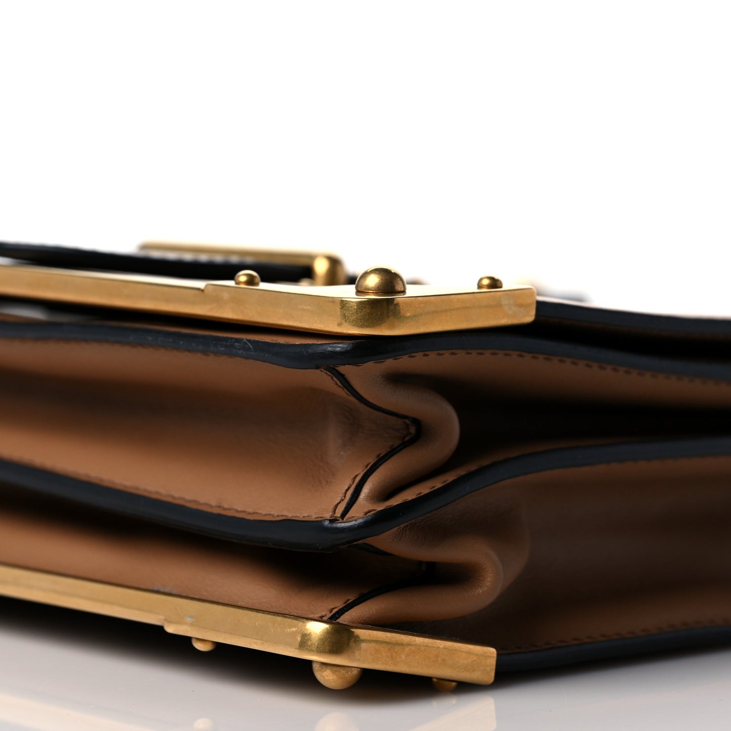 City Calfskin Saffiano Cahier Bag Caramel Black