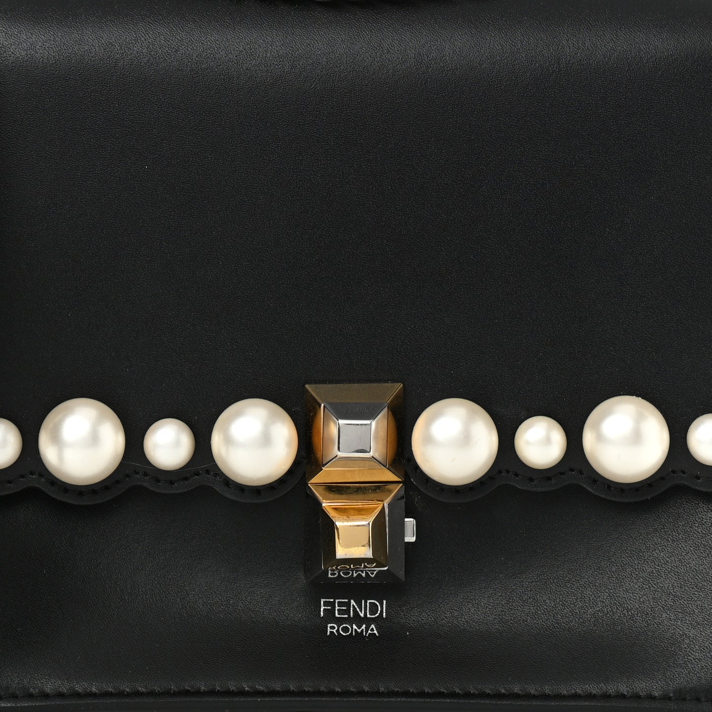Vitello Liberty Pearl Scalloped Studded Small Kan I Shoulder Bag Black