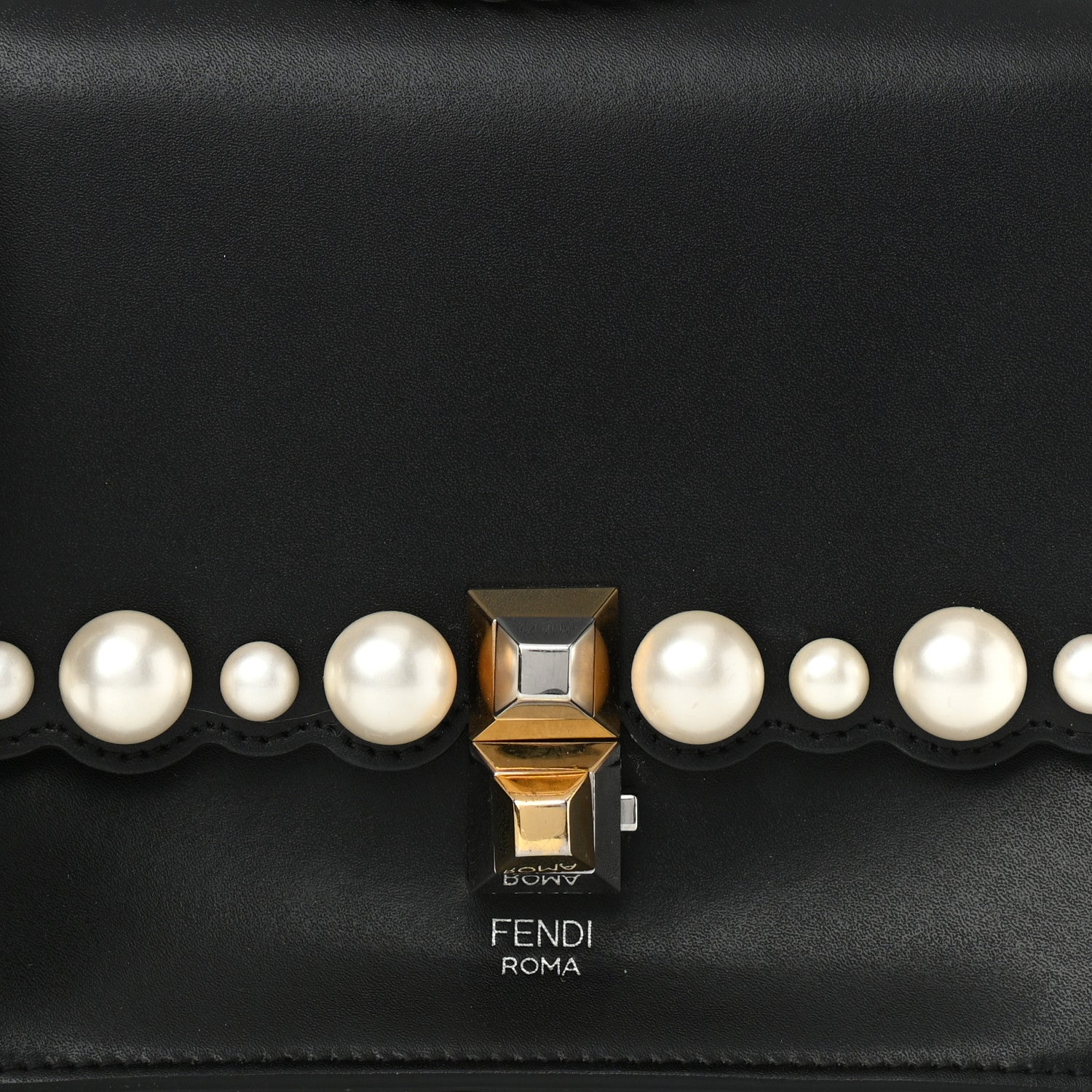 Fendi Vitello Liberty Pearl Scalloped Studded Small Kan I Shoulder Bag Black 14 of 20