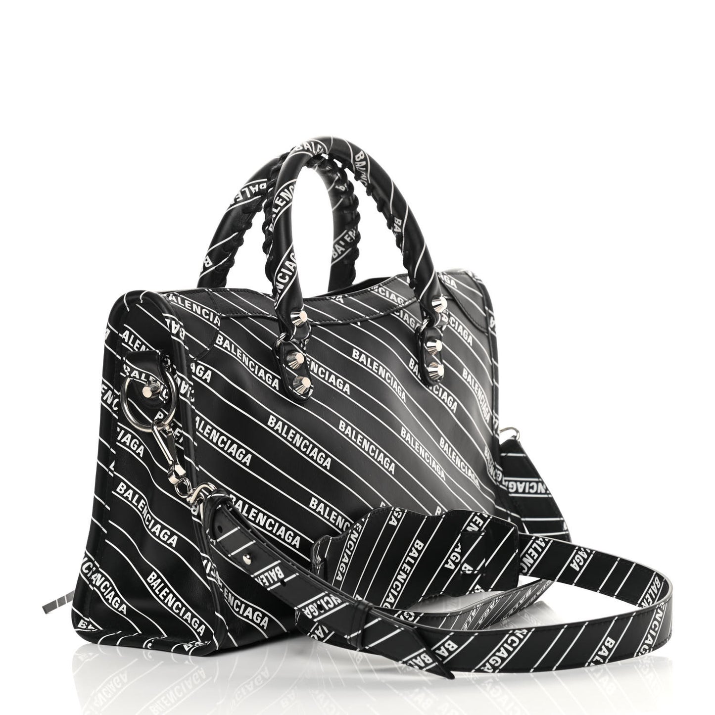 Veau Allover Logo Classic Silver Hardware S City Black White