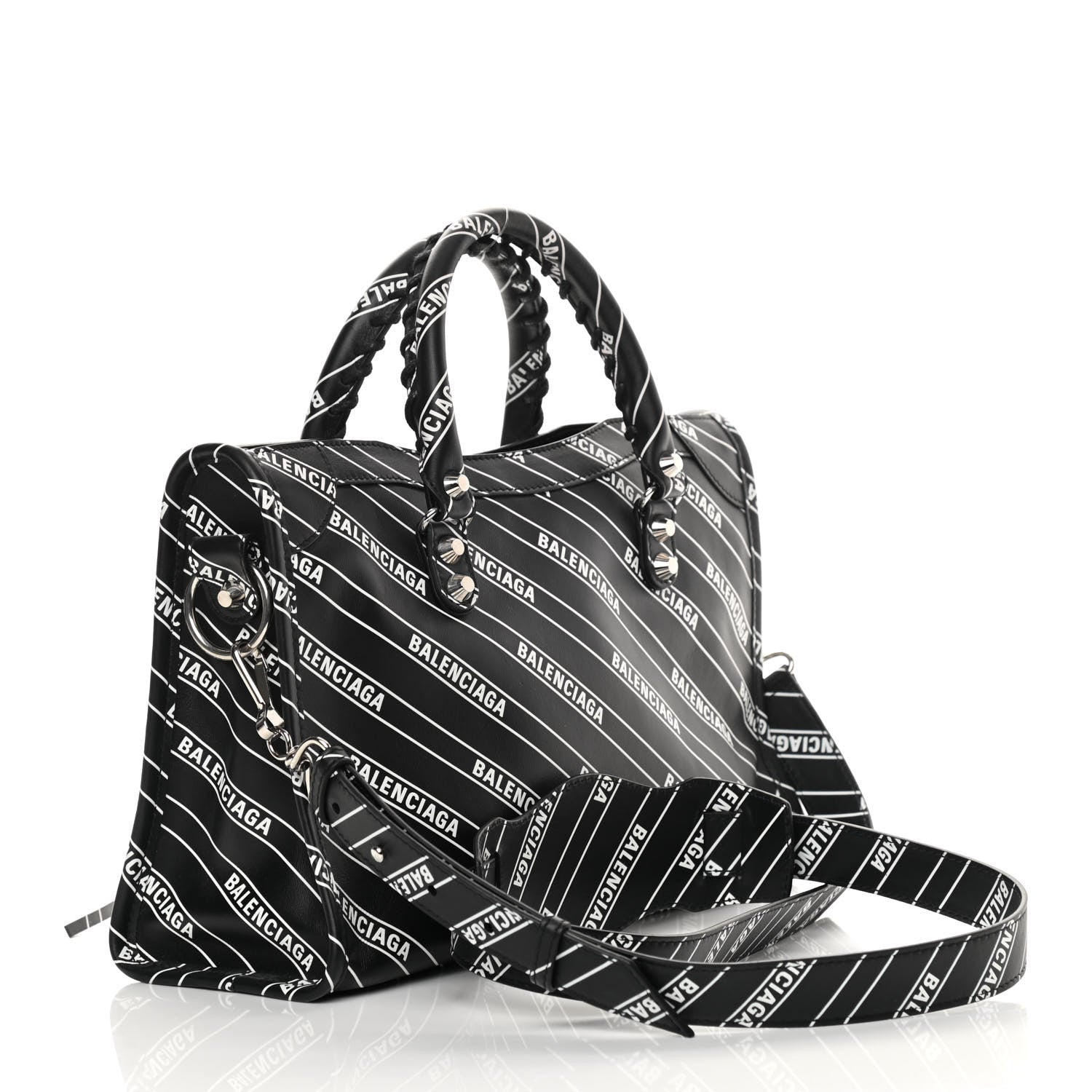 Balenciaga Veau Allover Logo Classic Silver Hardware S City Black White 3 of 10