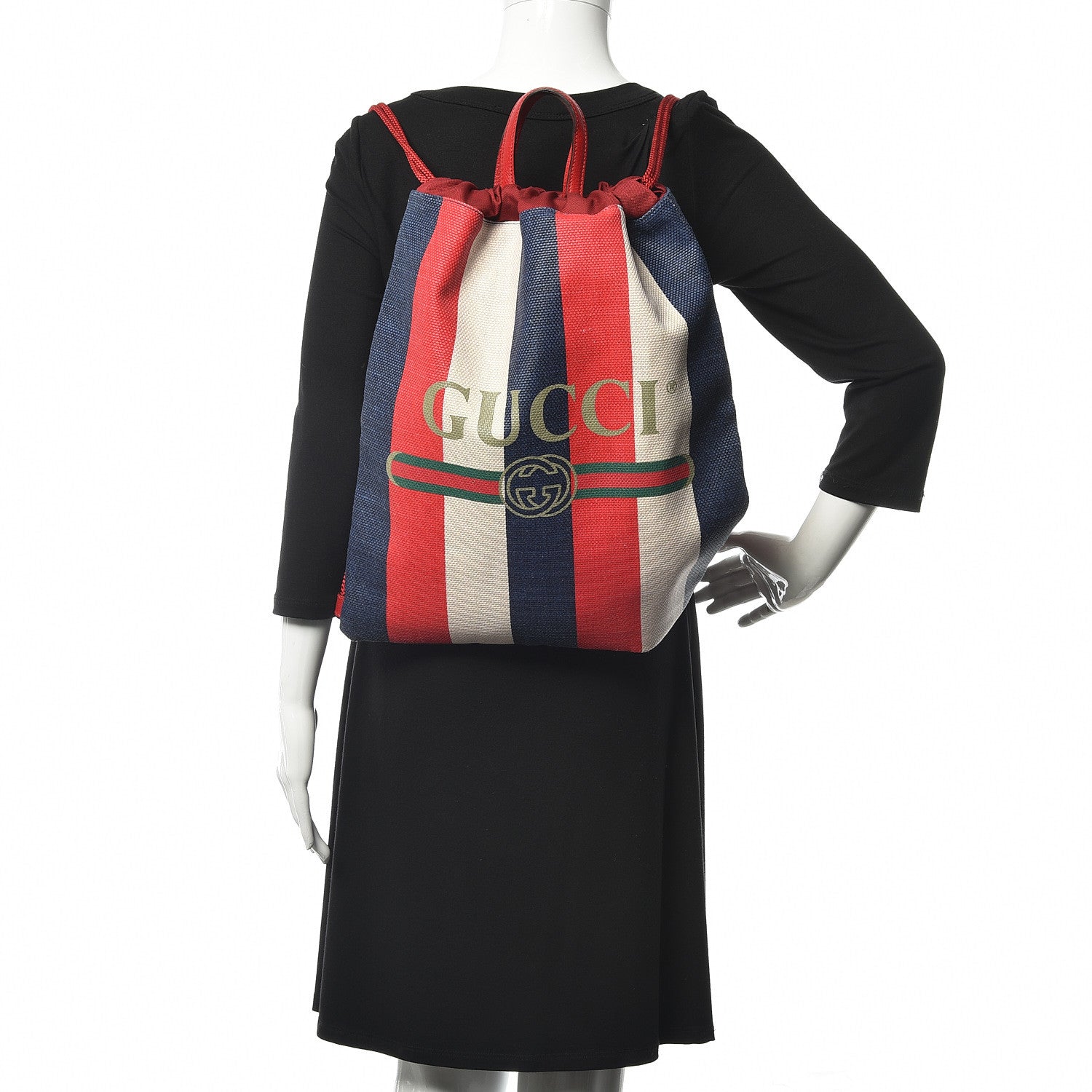 Gucci Canvas Logo Sylvie Stripe Drawstring Backpack Red 2 of 9