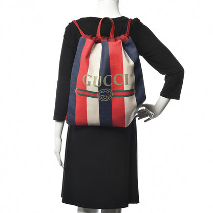 Gucci Canvas Logo Sylvie Stripe Drawstring Backpack Red 2 of 9