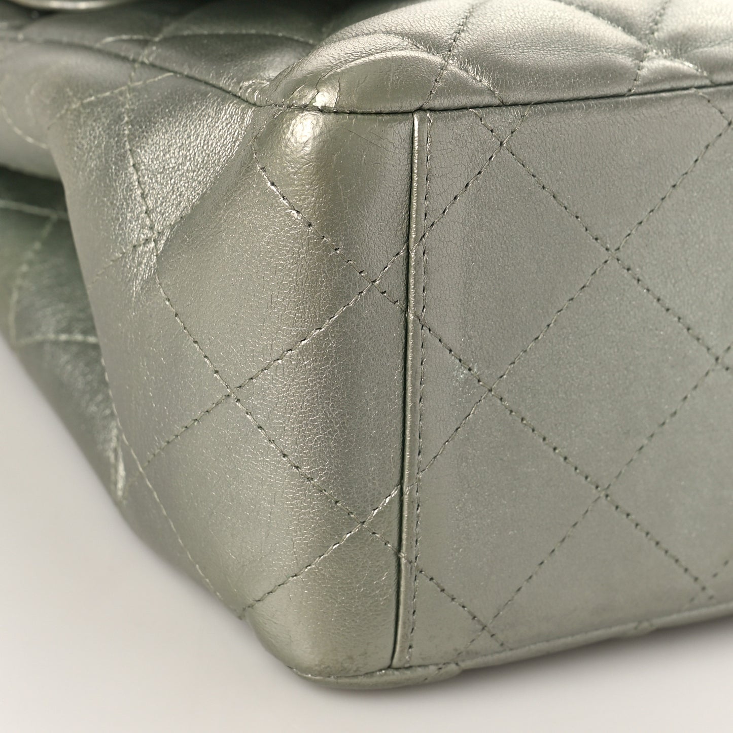 Metallic Lambskin Quilted Maxi Double Flap Green