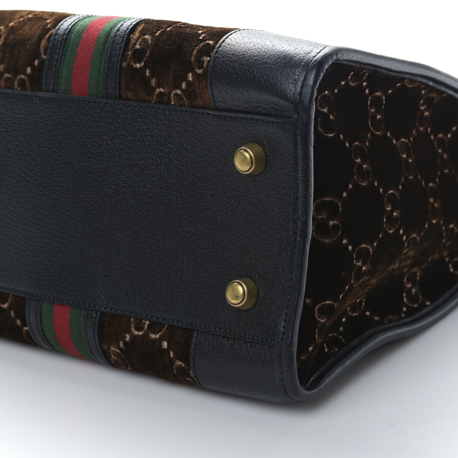 Gucci Velvet GG Monogram Textured Calfskin Web Medium Duffle Bag Brown Black 9 of 9