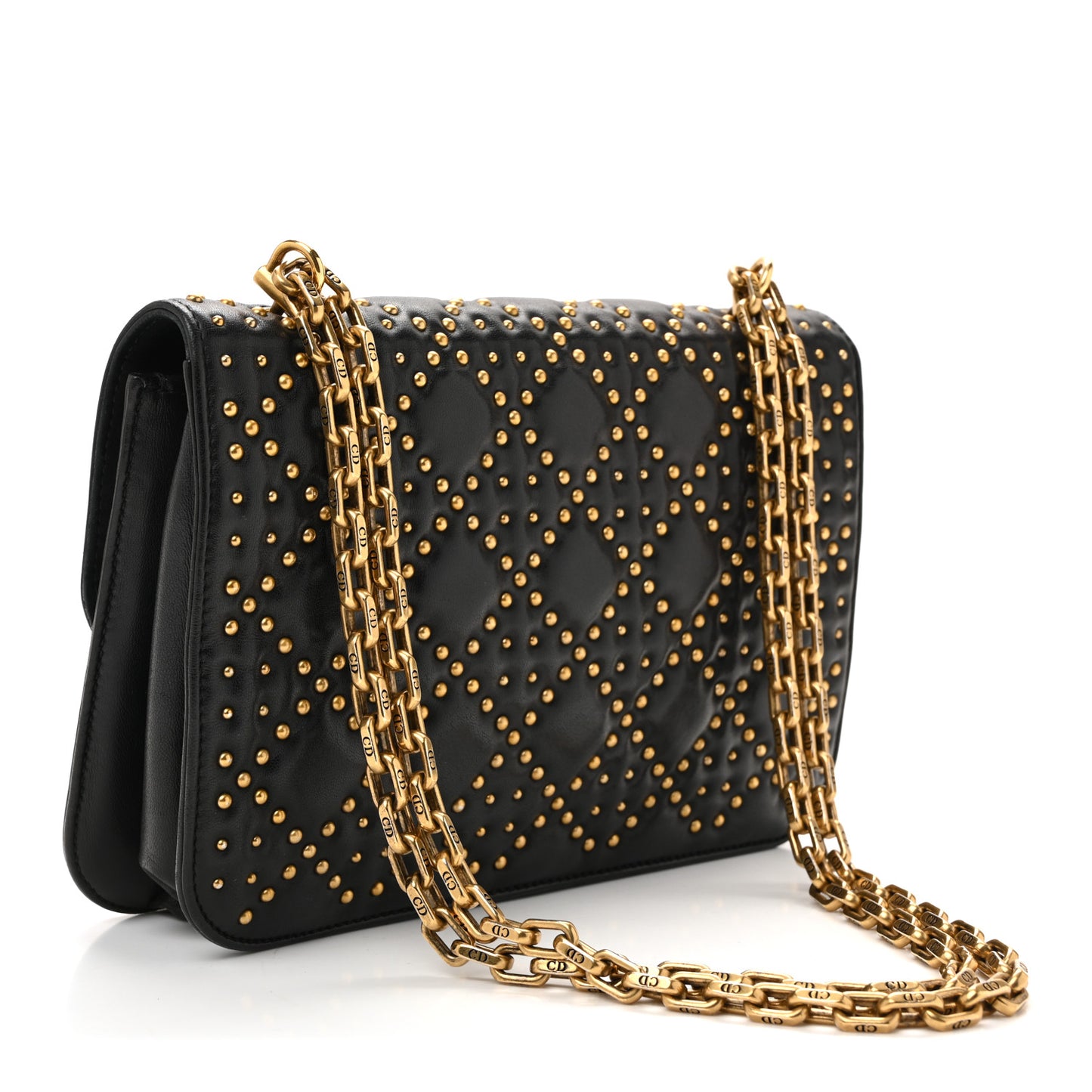 Lambskin Cannage Studded Large Dioraddict Flap Bag Black