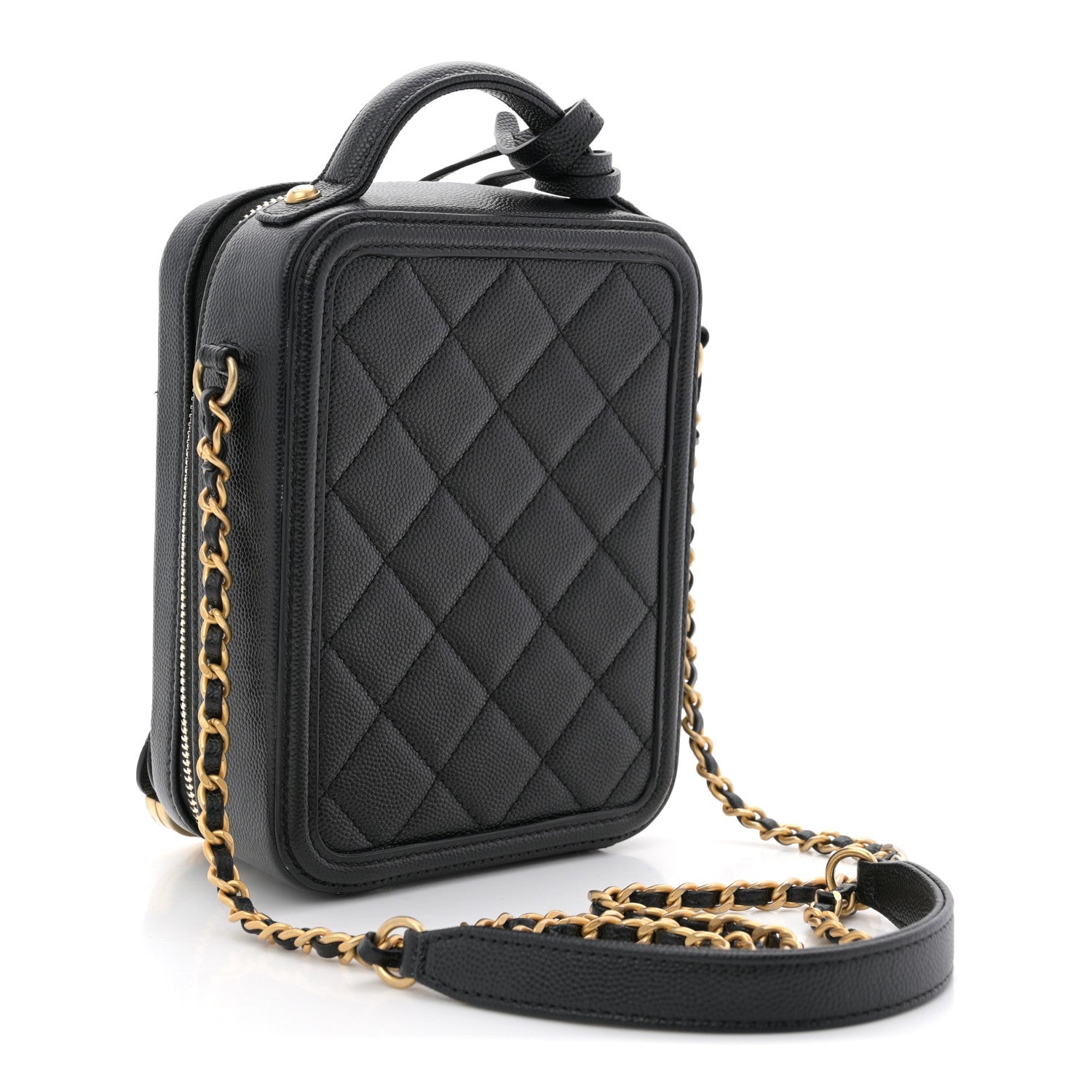 Chanel Caviar Quilted CC North South Filigree Vanity Case Black 3 of 11