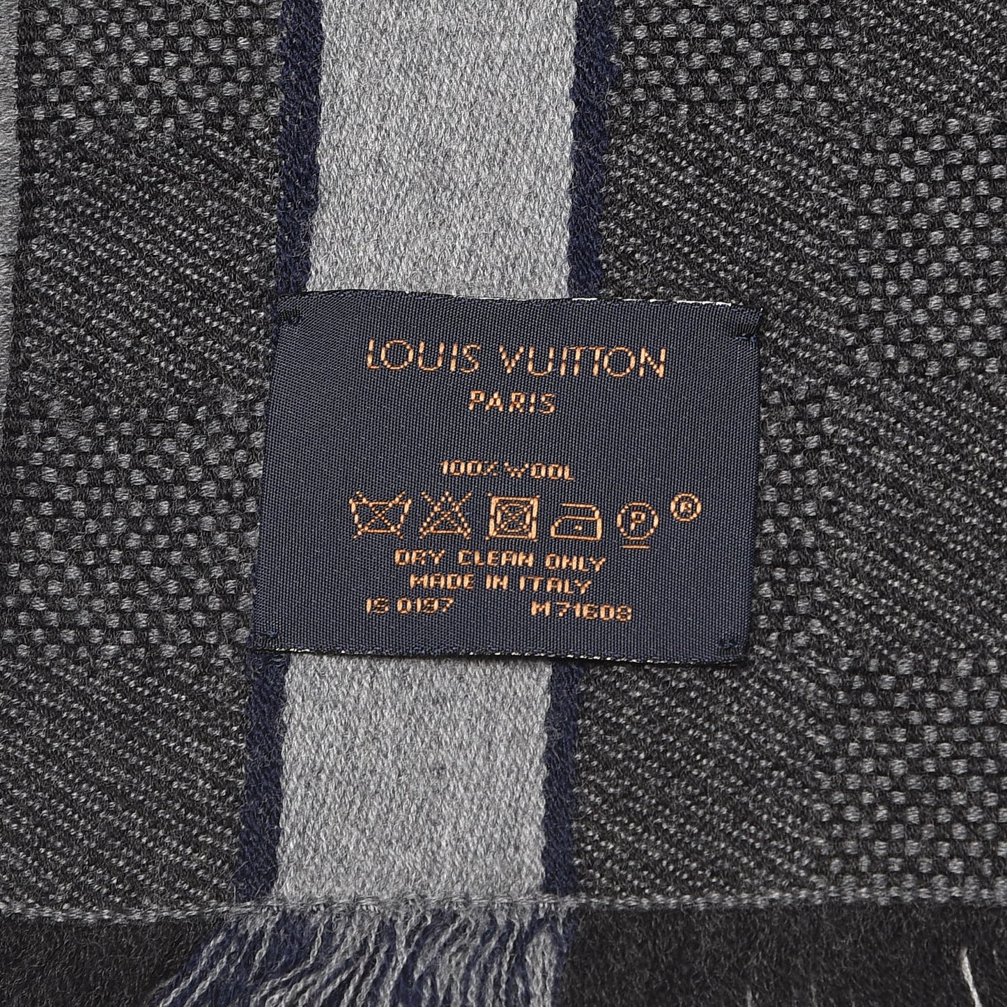 Wool Damier Messager Scarf Charcoal Grey