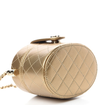 Chanel Metallic Lambskin Quilted Round Mini Vanity Case With Chain Gold 4 of 11