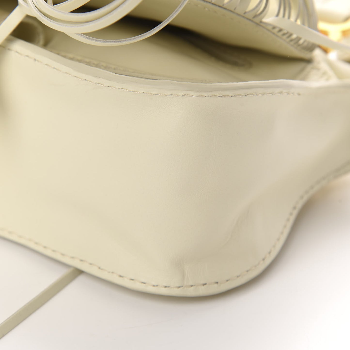 Shiny Small Grain Calfskin Mini Marcie Multi Fringe Satchel Natural White