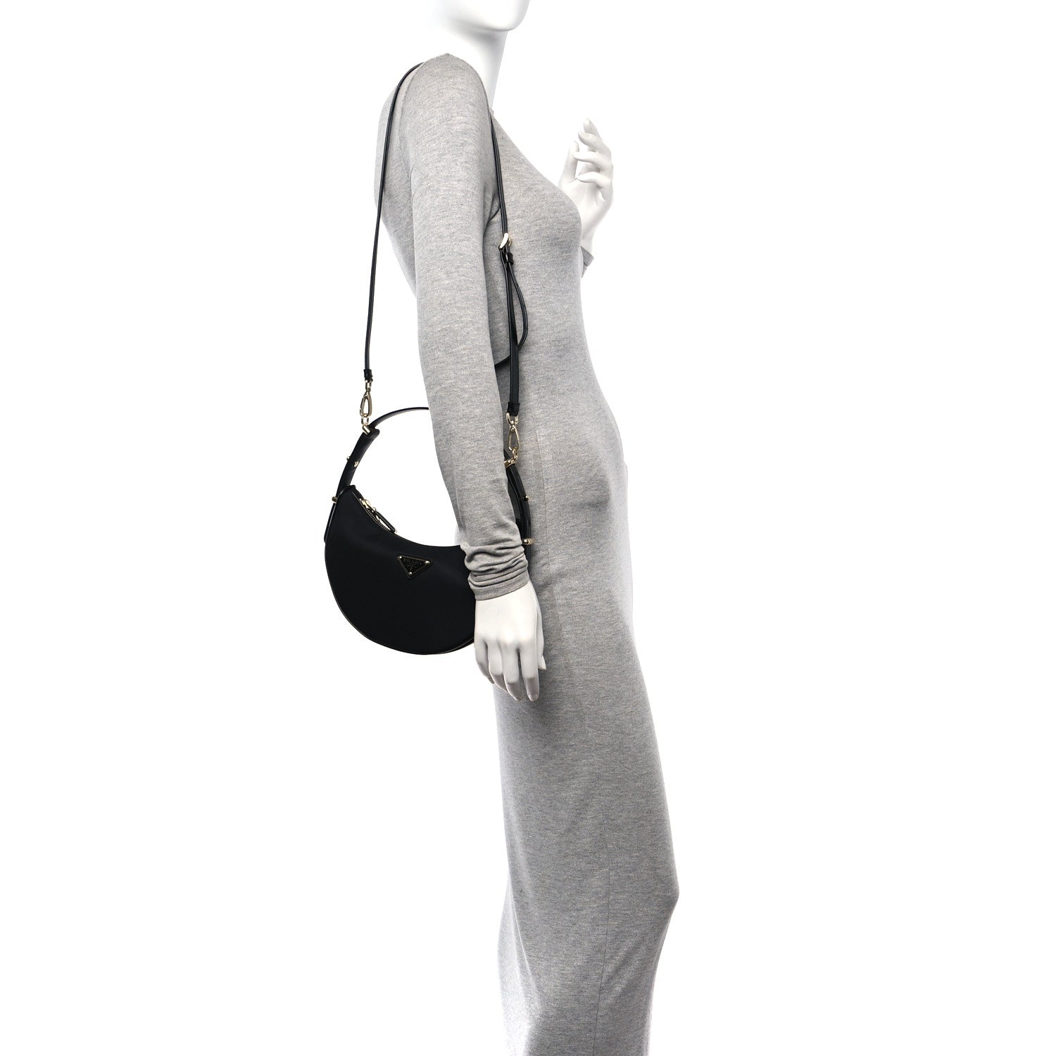 Prada Re-Nylon Spazzolato Small Arque Shoulder Bag Black 2 of 13