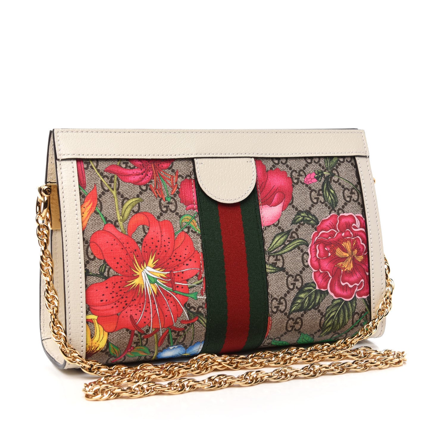 GG Supreme Monogram Flora Web Small Ophidia Chain Shoulder Bag White
