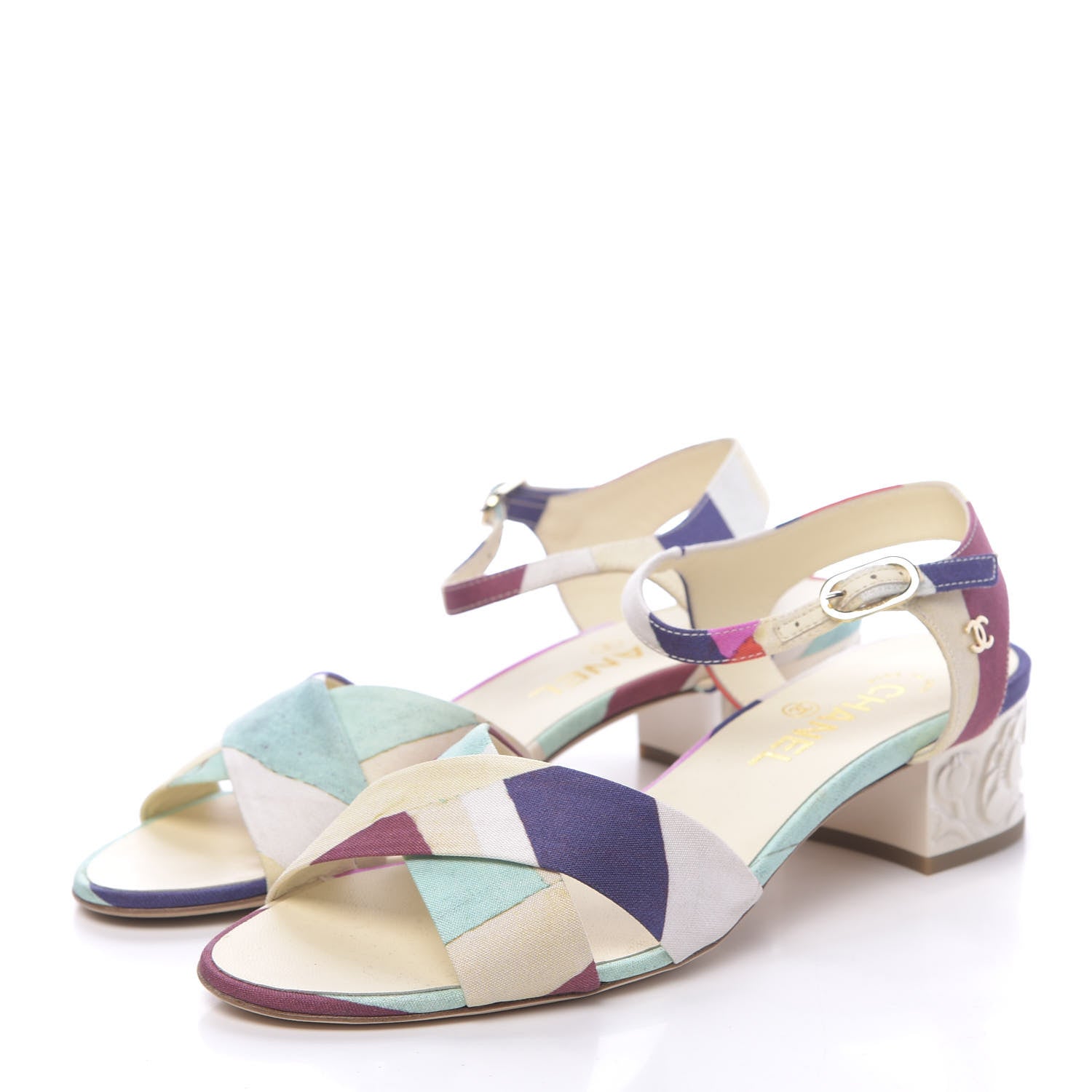 Chanel Fabric Camellia Embossed Sandals 38.5 Multicolor 3 of 8