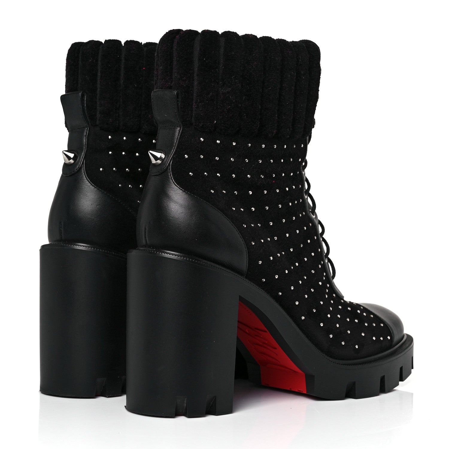 Christian Louboutin Calfskin Studded Dakita Lug 70 Boots 38 Black 4 of 7