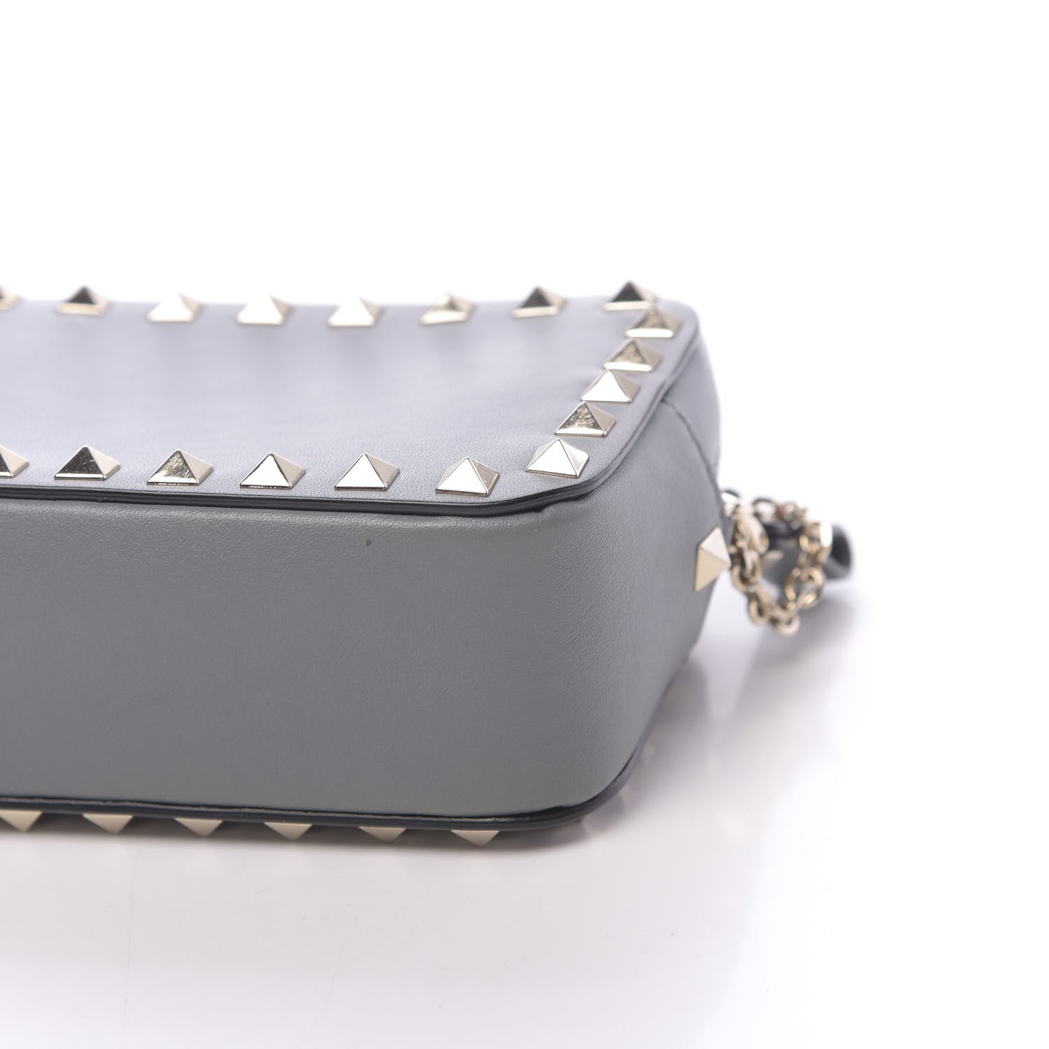 Valentino Garavani Calfskin Small Rockstud Chain Camera Crossbody Bag Grey 7 of 10