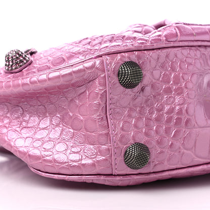 Balenciaga Metallic Extra Supple Calfskin Crystal Crocodile Embossed Small Le Cagole Shoulder Bag Pink 9 of 11