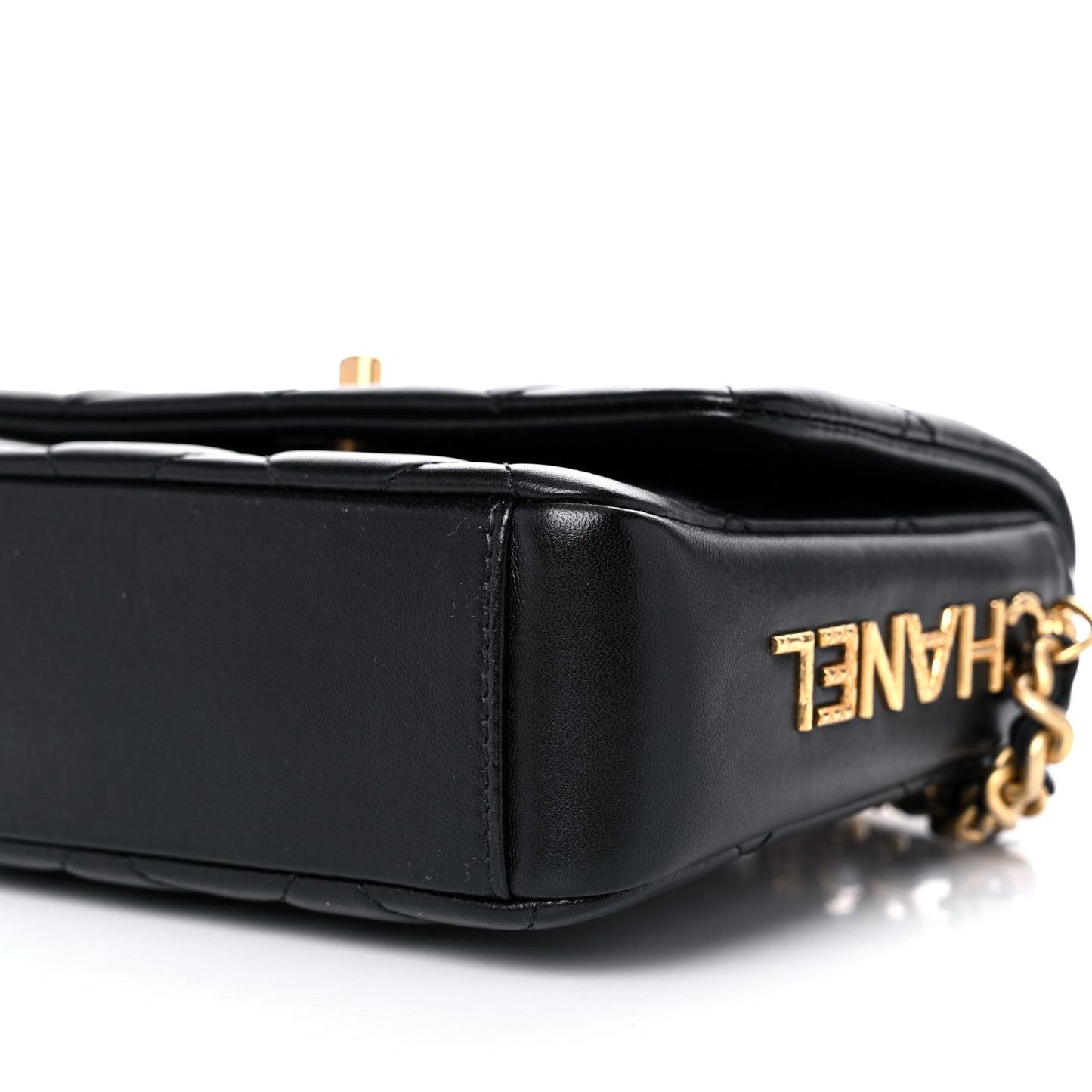 Lambskin Quilted Small Side Note Flap Black