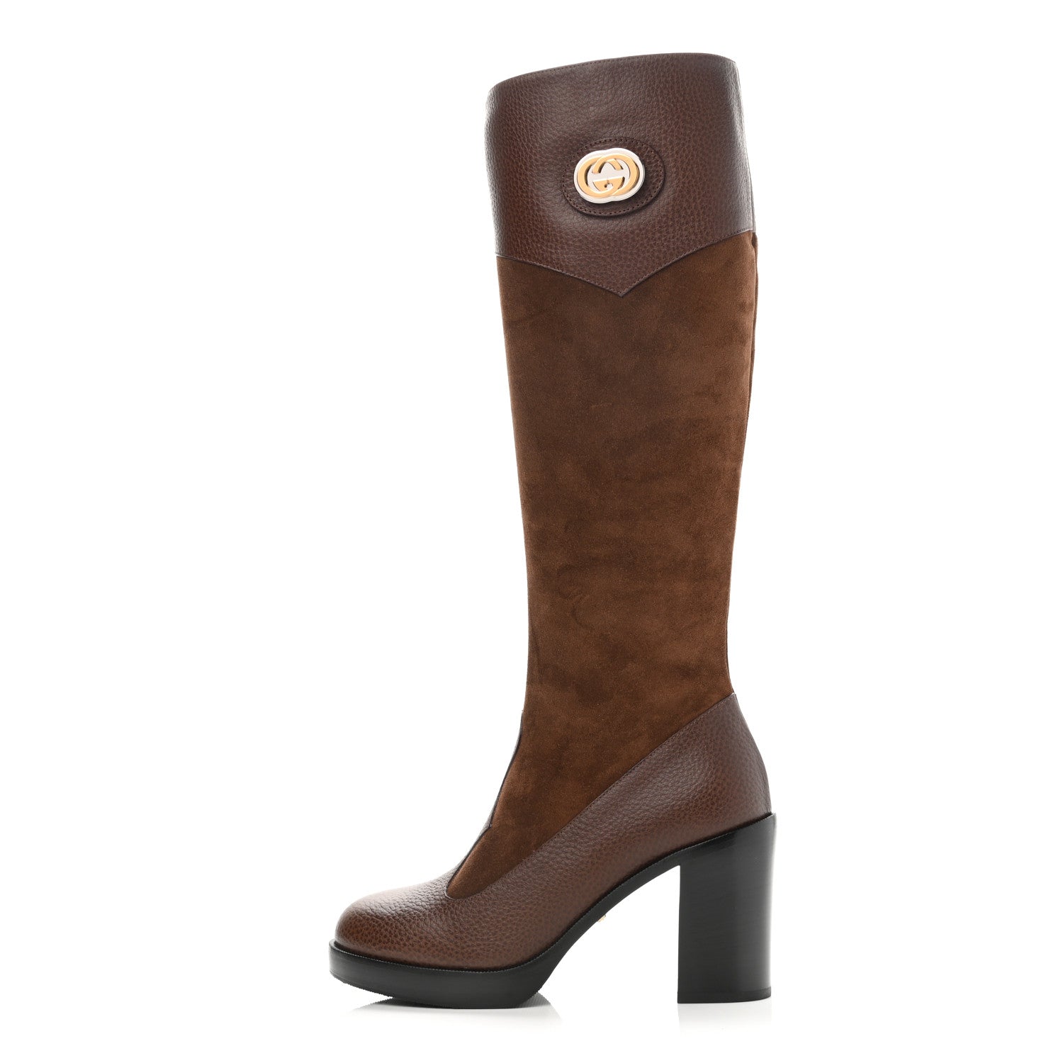 Gucci Austin Calfskin Super Softy Suede Interlocking G Knee High Boots 36.5 Brown Mahogany 1 of 10