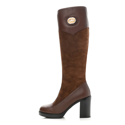 Gucci Austin Calfskin Super Softy Suede Interlocking G Knee High Boots 36.5 Brown Mahogany 1 of 10