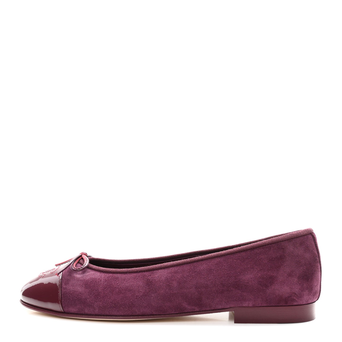 Suede Calfskin Patent Cap Toe CC Ballerina Flats 39 Burgundy