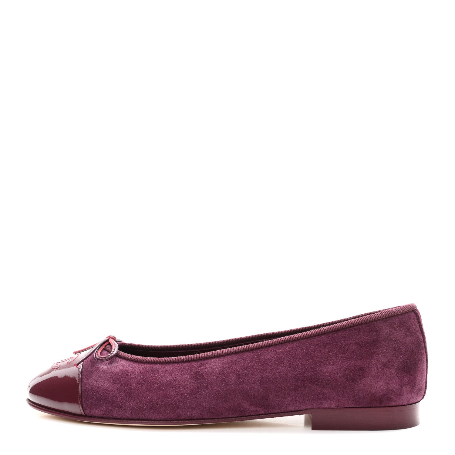 Chanel Suede Calfskin Patent Cap Toe CC Ballerina Flats 39 Burgundy 1 of 10