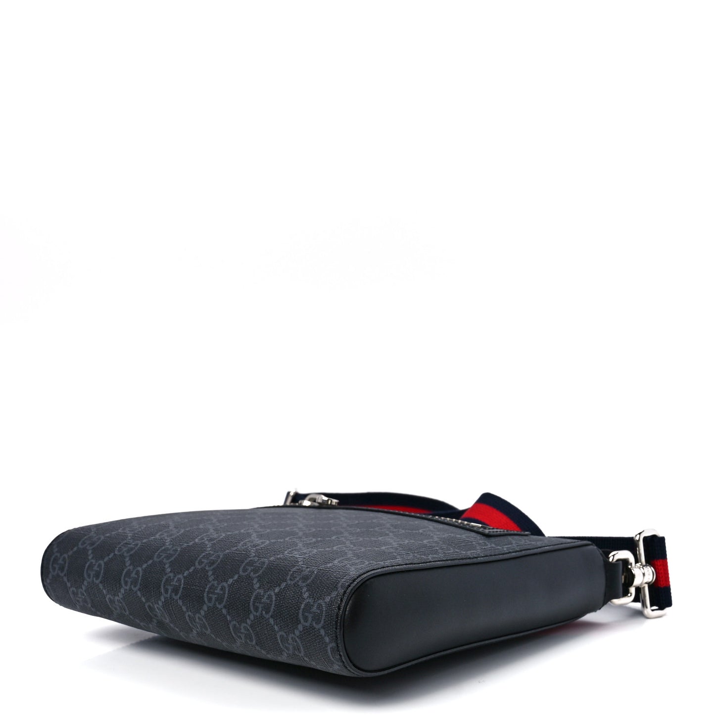 GG Supreme Monogram Web Small Flat Messenger Bag Black Grey