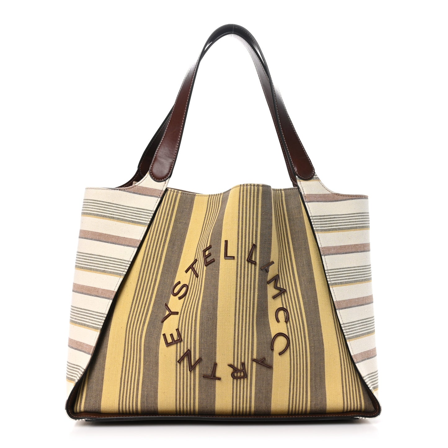 Canvas Striped Logo Tote Brown Multicolor