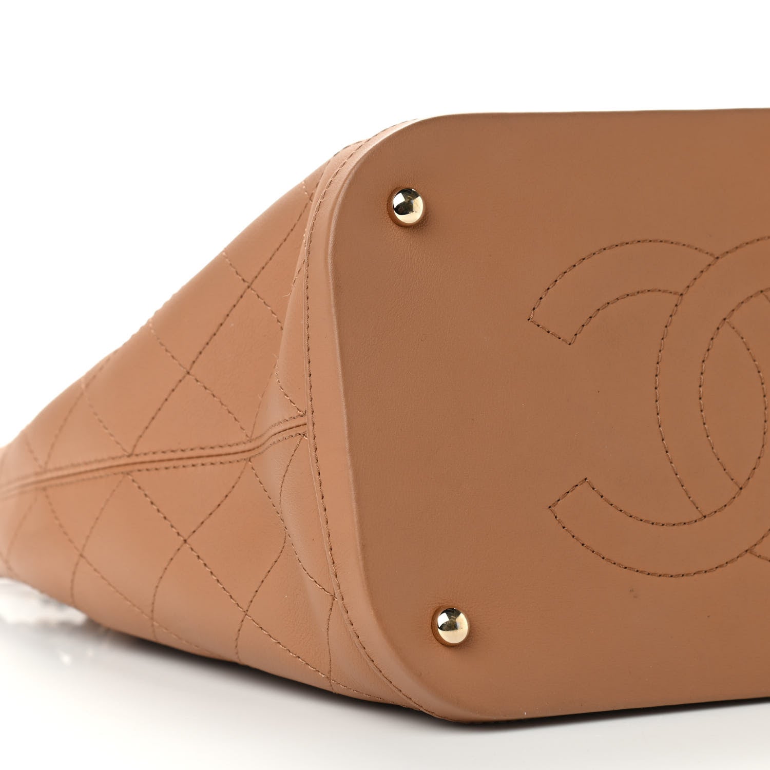 Chanel Calfskin Stitched Chain Top Handle Bucket Bag Beige 9 of 11