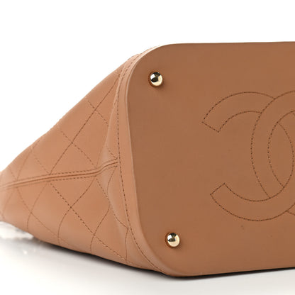 Chanel Calfskin Stitched Chain Top Handle Bucket Bag Beige 9 of 11