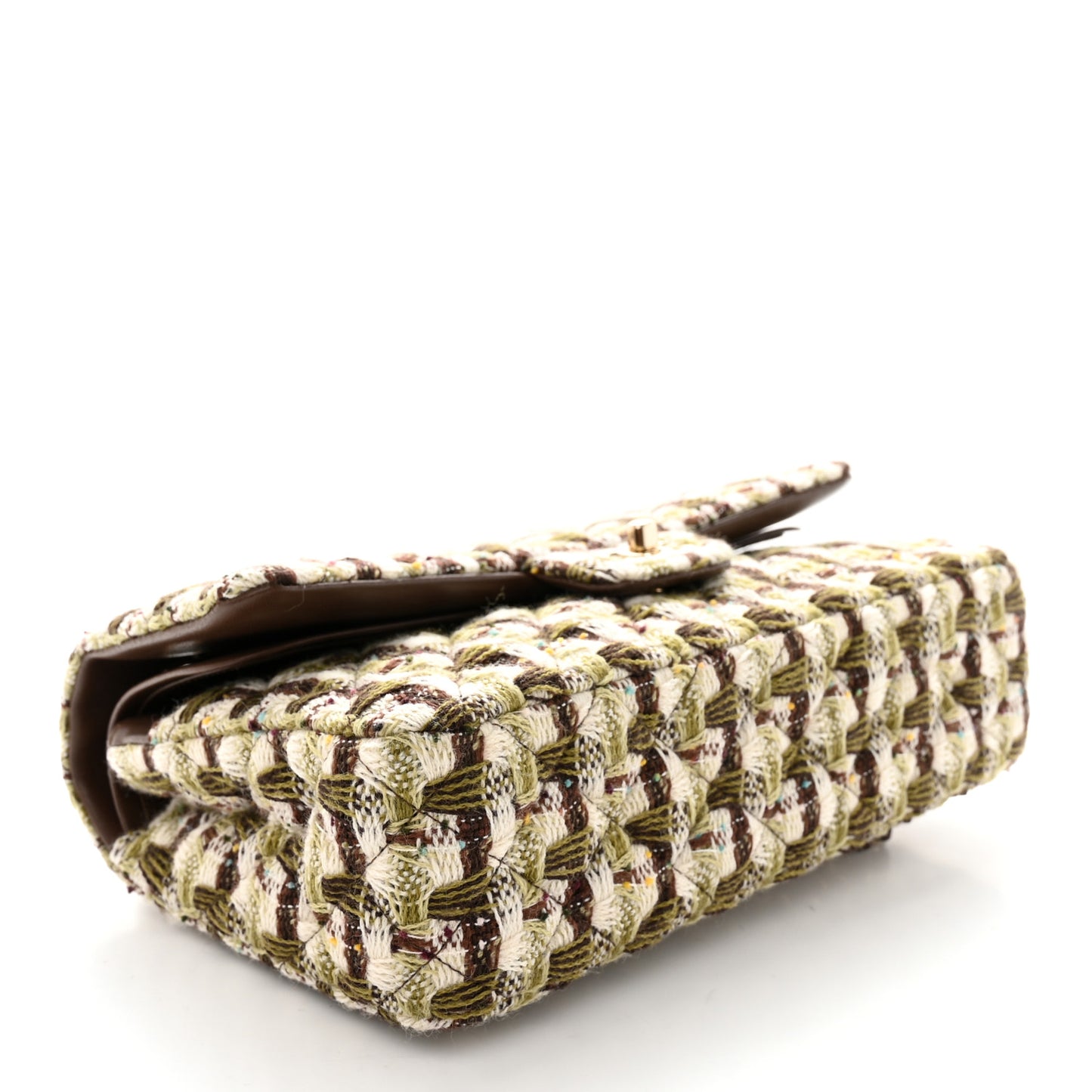Tweed Quilted Medium Double Flap Brown