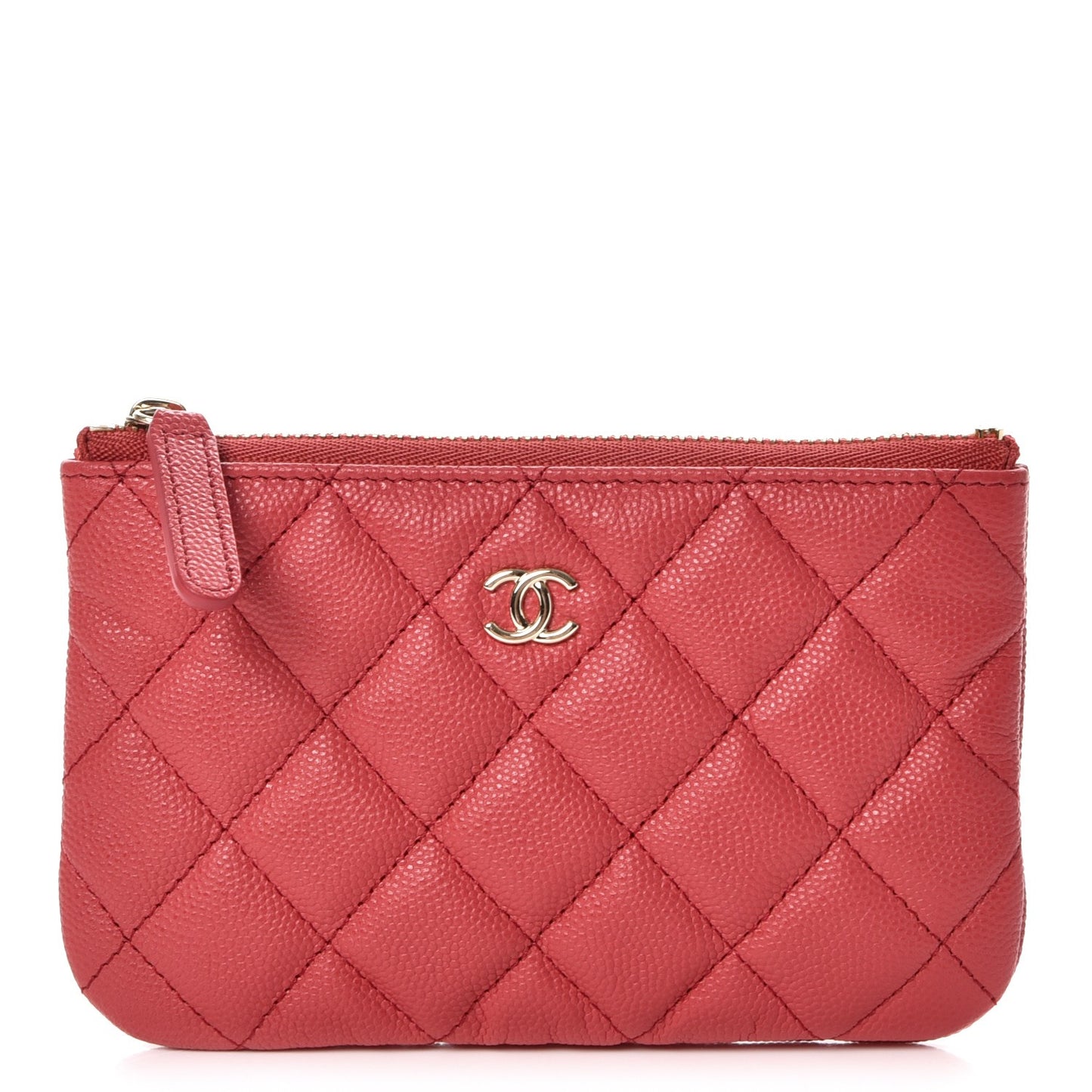 Caviar Quilted Small Cosmetic Case Dark Pink