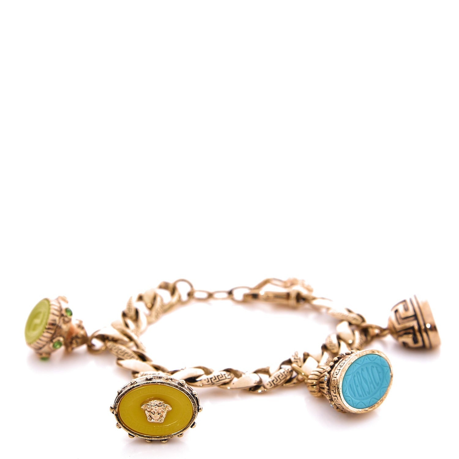 Versace Enamel Crystal Medusa Chain Charm Bracelet Gold Multi 1 of 3
