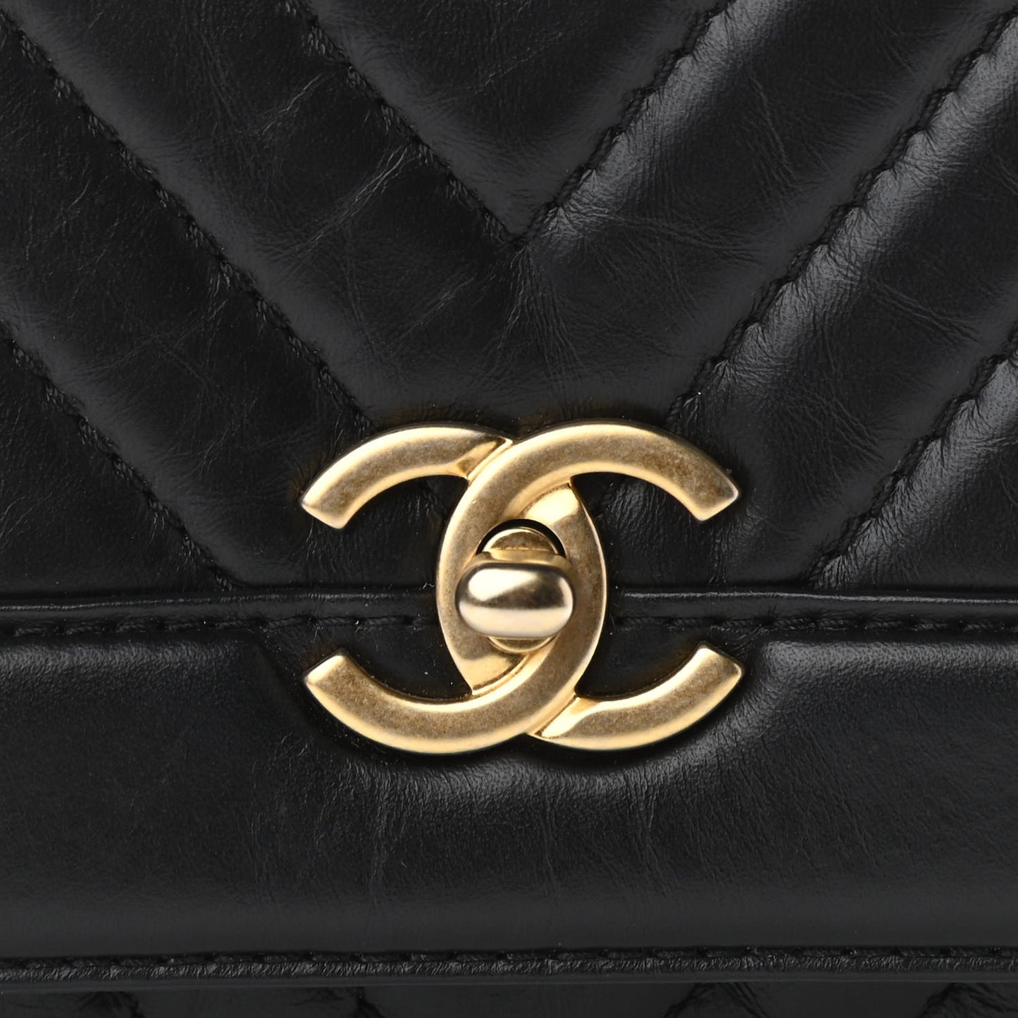 Calfskin Chevron Quilted Top Handle Flap Black