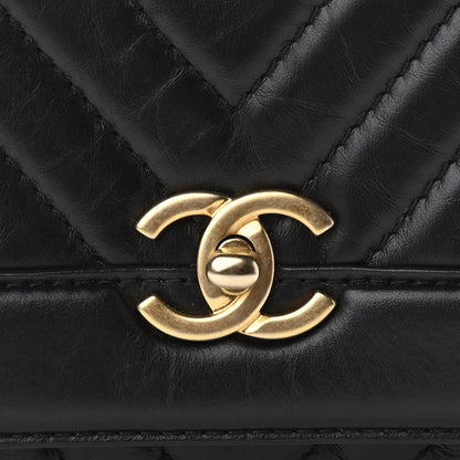 Chanel Calfskin Chevron Quilted Top Handle Flap Black 8 of 12